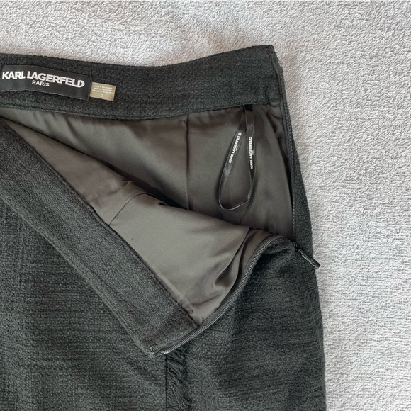 Karl Lagerfeld Fringe Mini Skirt Women's Size 2 Buckle Black Six Buttons Office - Picture 8 of 12